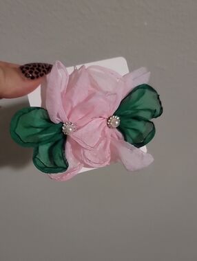 Pink and Green Floral Earrings with Pearl Accents